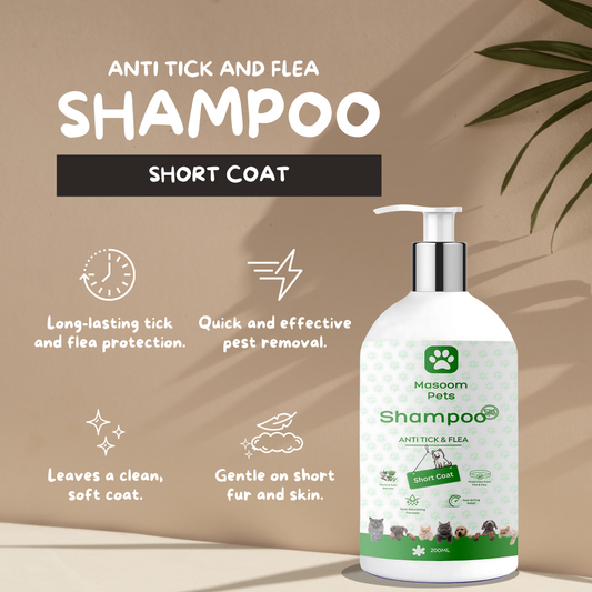 Anti Tick and Flea Shampoo for Cats and Dogs, 200ml (Short Coat)