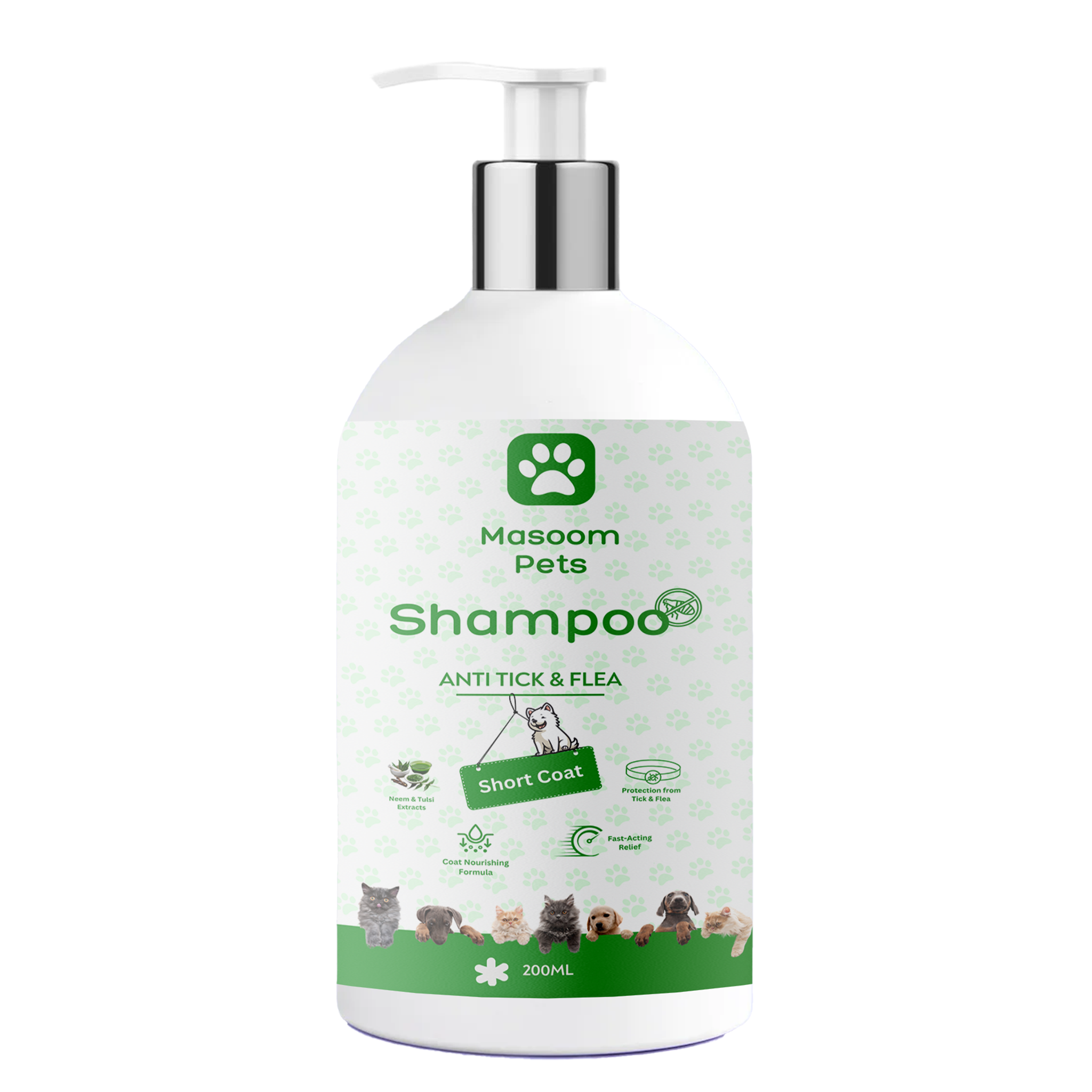 Anti Tick and Flea Shampoo for Cats and Dogs, 200ml (Short Coat)